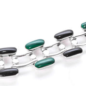 Taxco 950 Silver Malachite and Onyx Link Collar Necklace