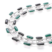 Taxco 950 Silver Malachite and Onyx Link Collar Necklace