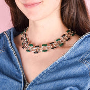 Taxco 950 Silver Malachite and Onyx Link Collar Necklace