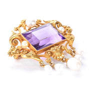 14K Gold Victorian Amethyst and Pearl Brooch