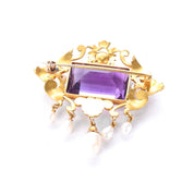 14K Gold Victorian Amethyst and Pearl Brooch