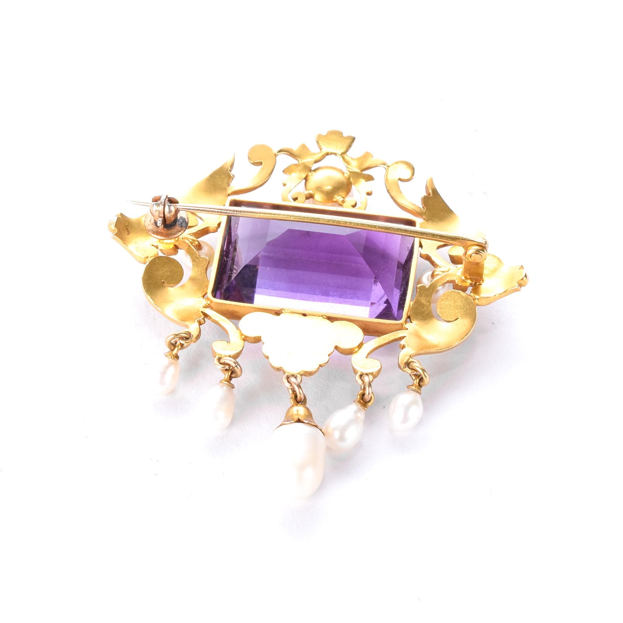 14K Gold Victorian Amethyst and Pearl Brooch
