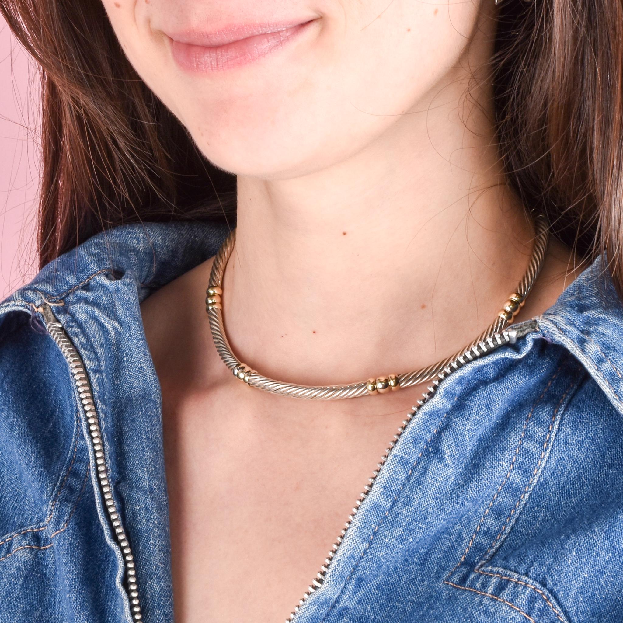 David Yurman Sterling Silver & 14K Gold Metro Collar Necklace