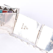 Signed Navajo Sterling Silver Multi-Stone Inlay Checkerboard Link Bracelet