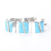 Taxco 950 Silver Geometric Turquoise Inlay Link Bracelet