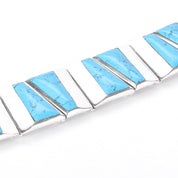 Taxco 950 Silver Geometric Turquoise Inlay Link Bracelet