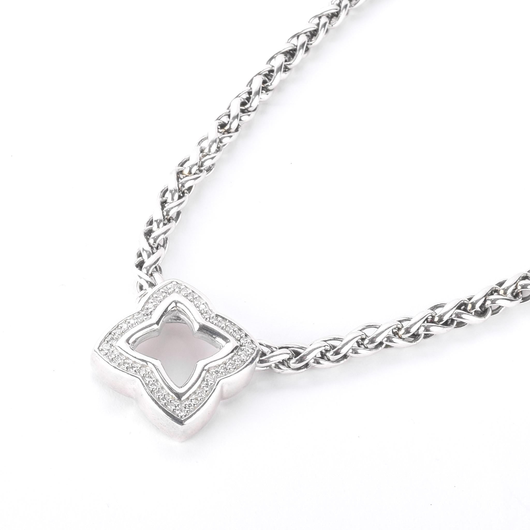 Vintage David Yurman Sterling Silver and Diamond Quatrefoil Pendant Necklace