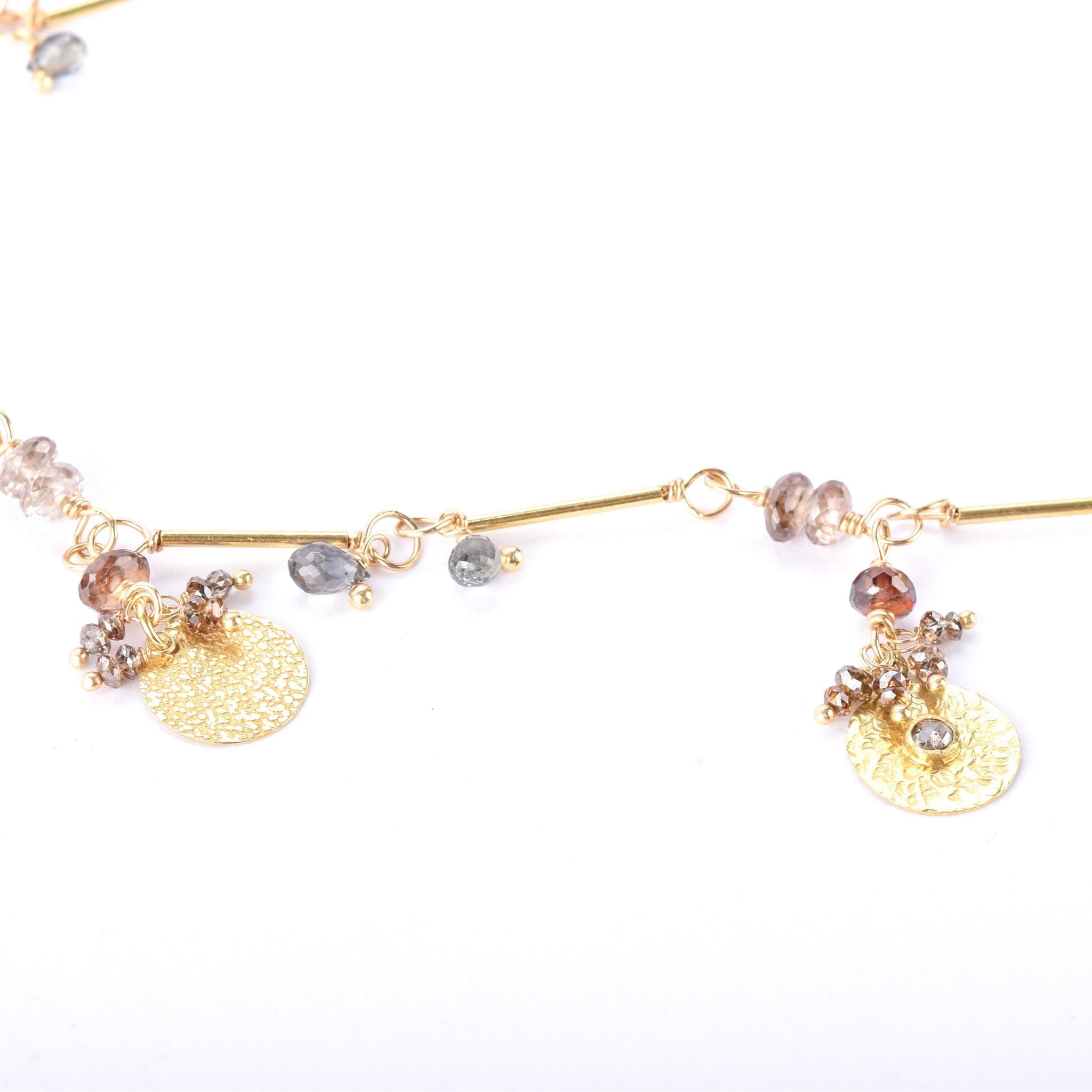 18K Gold Topaz and Diamond Beaded Trinket Necklace