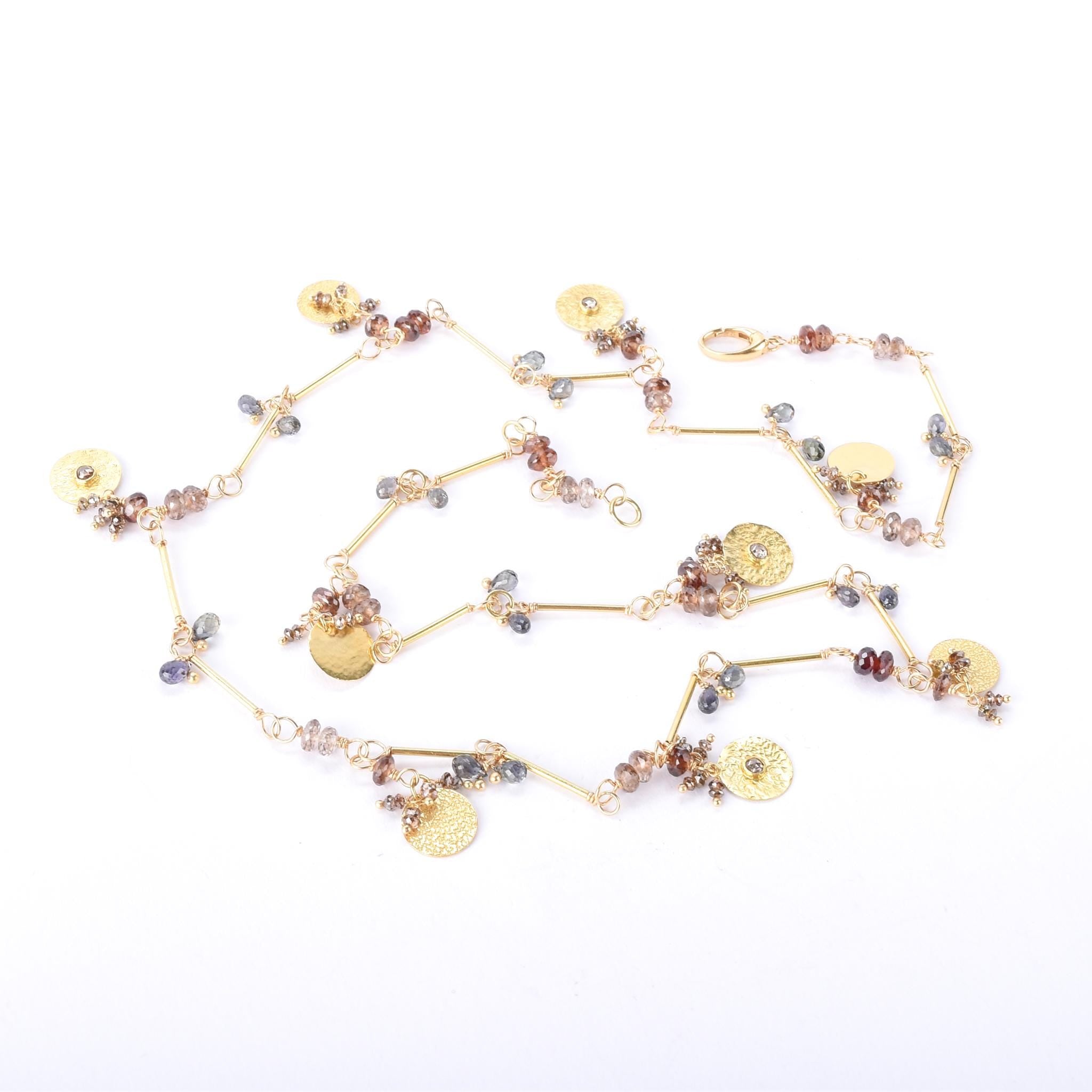 18K Gold Topaz and Diamond Beaded Trinket Necklace