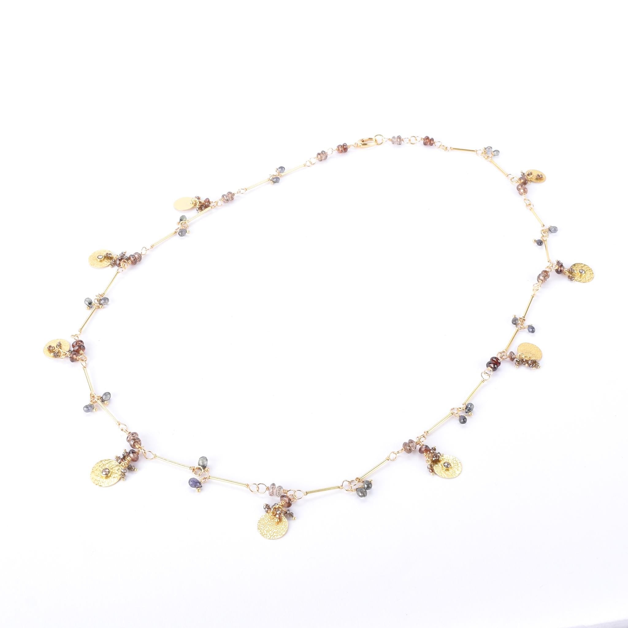 18K Gold Topaz and Diamond Beaded Trinket Necklace
