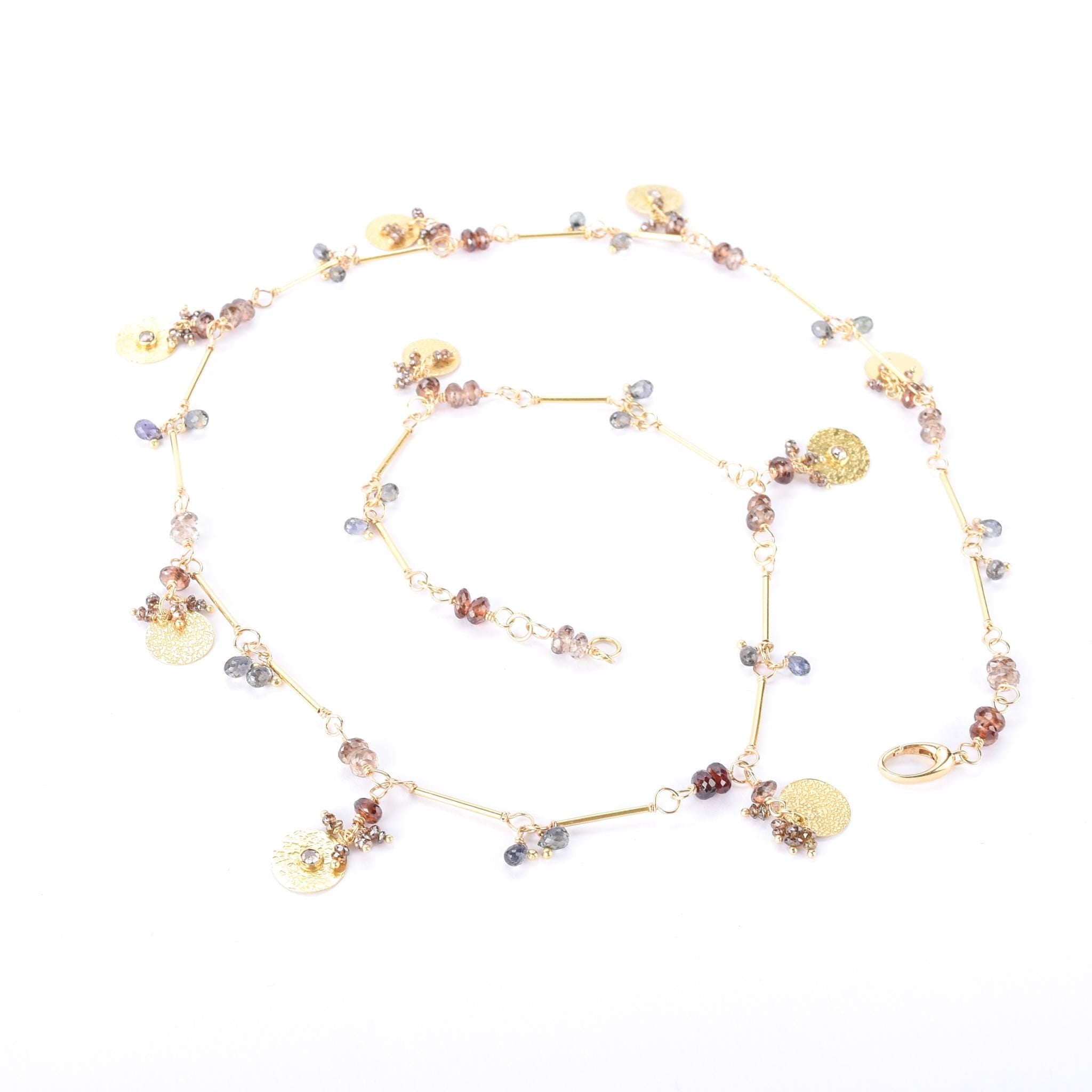 18K Gold Topaz and Diamond Beaded Trinket Necklace