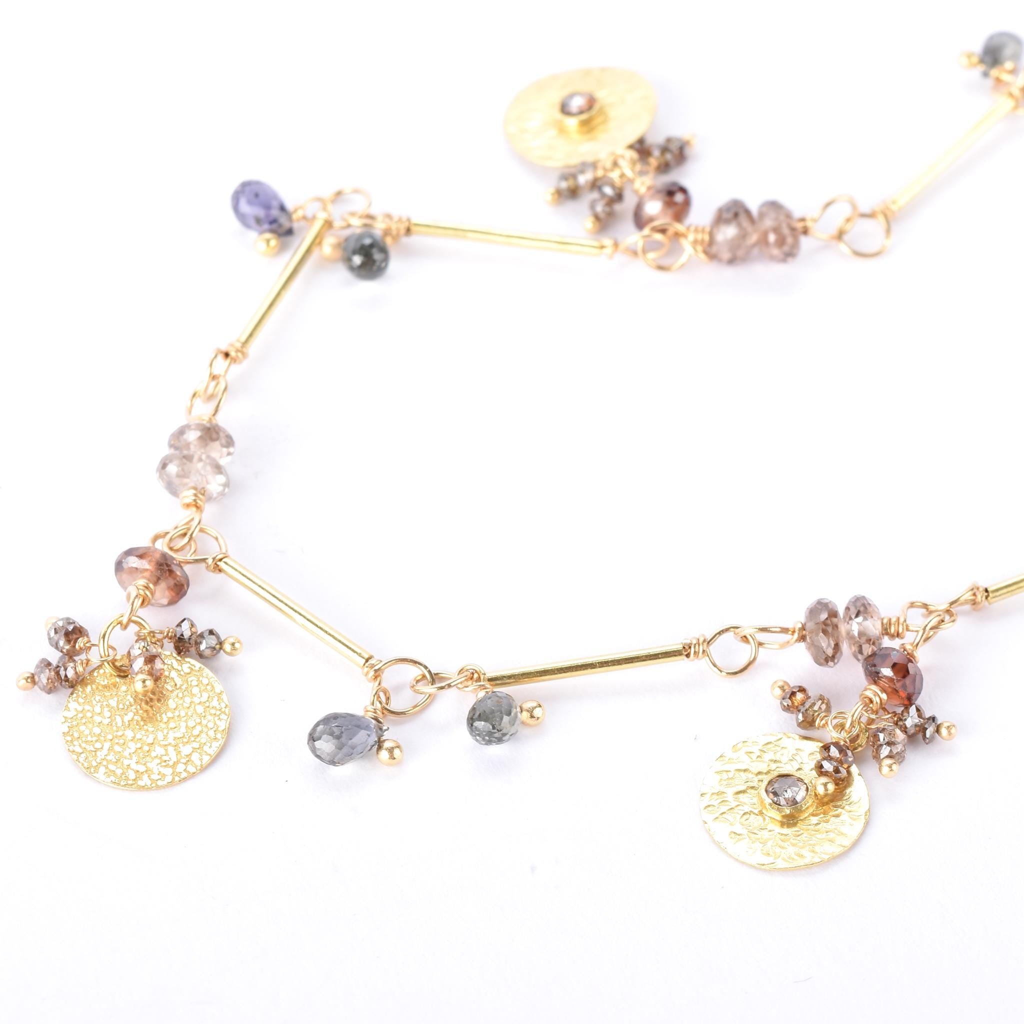 18K Gold Topaz and Diamond Beaded Trinket Necklace