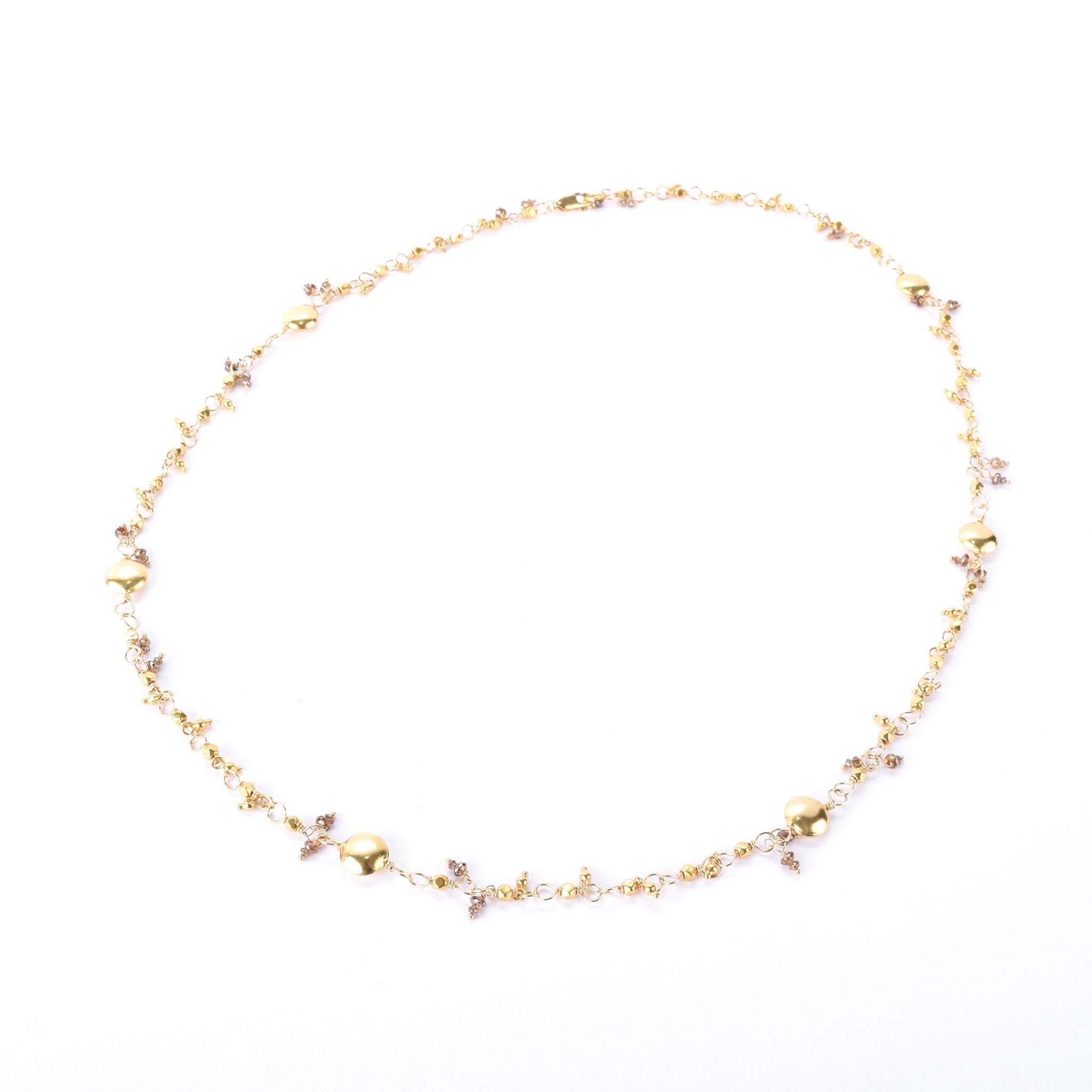 18K Gold Beaded Link Necklace with Topaz Beads
