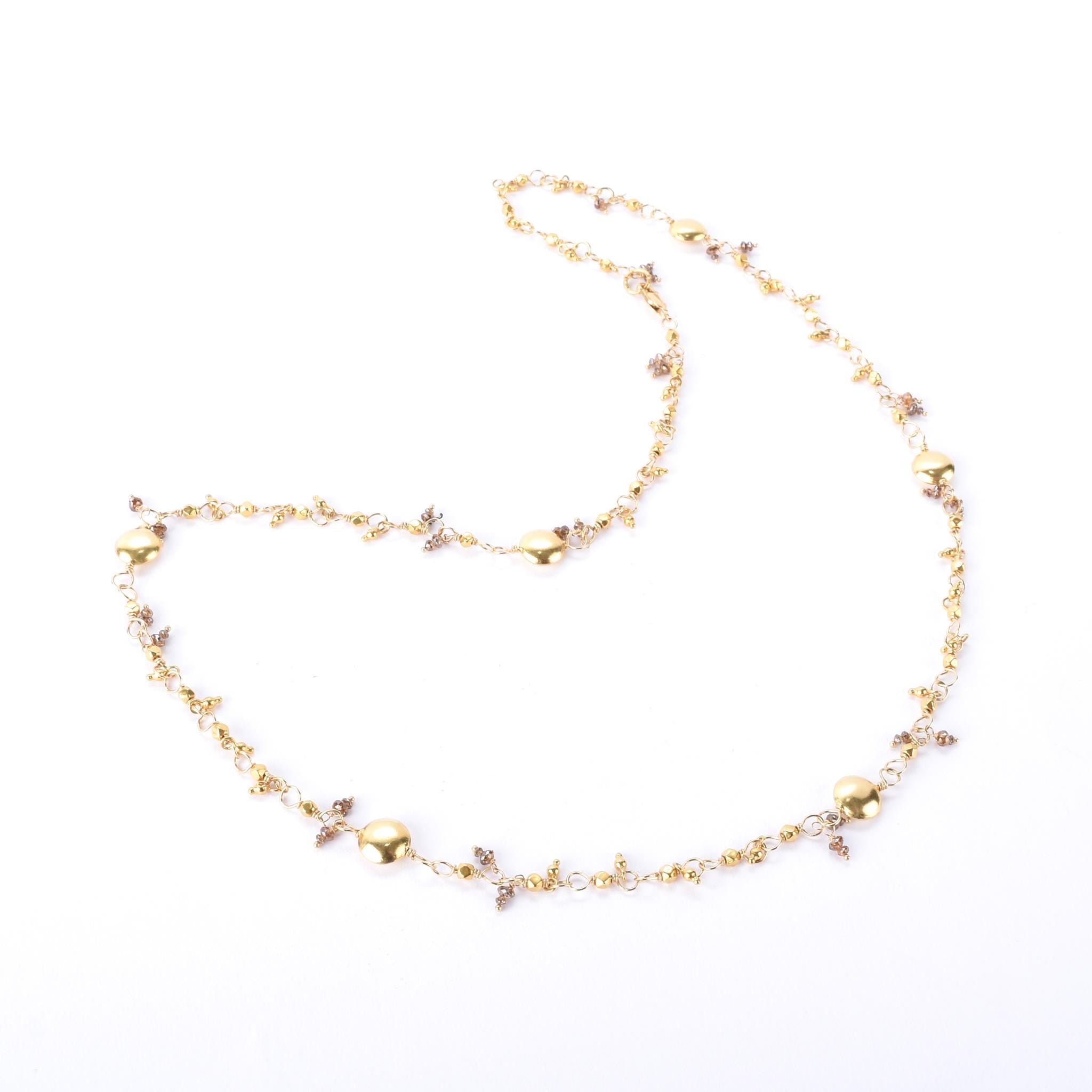 18K Gold Beaded Link Necklace with Topaz Beads