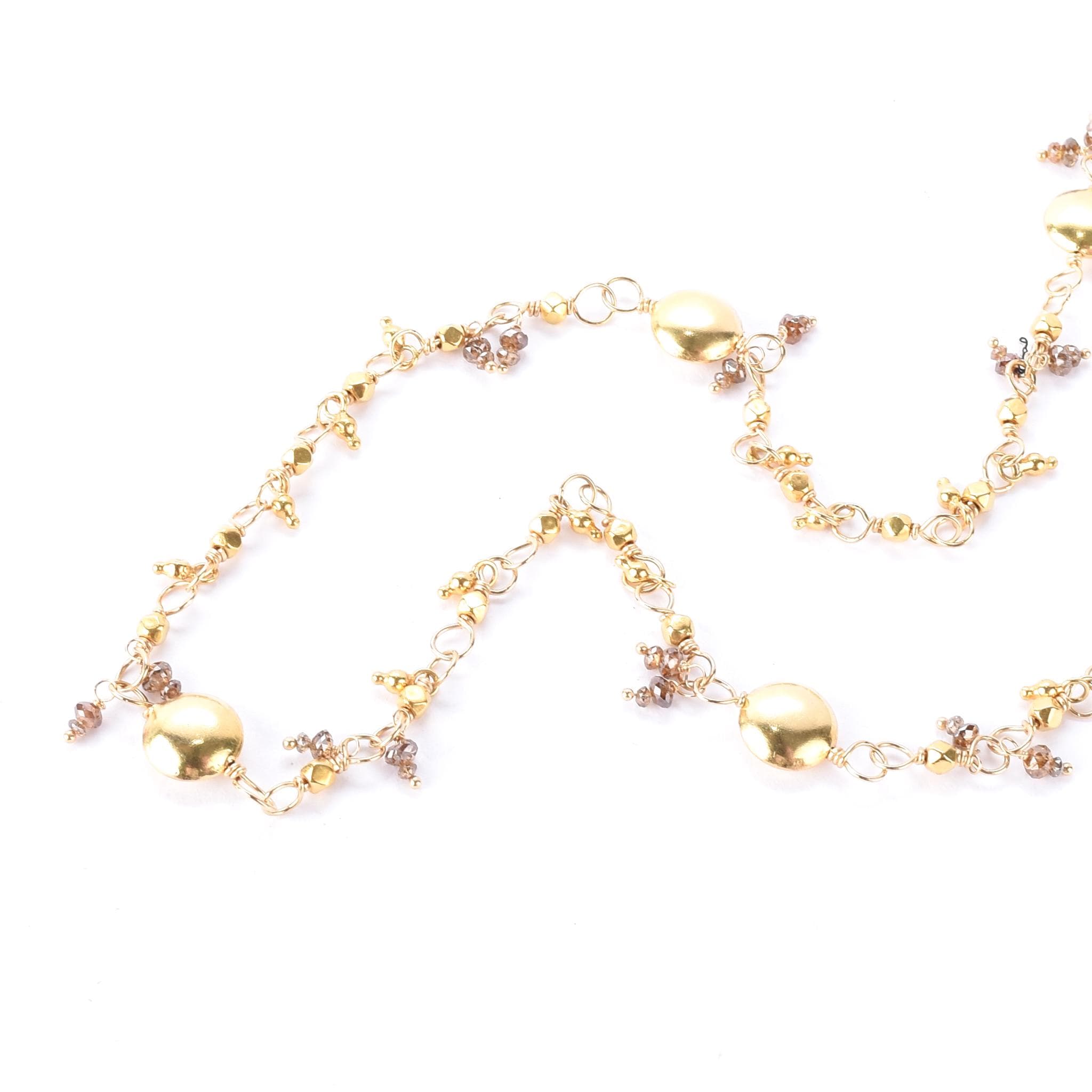 18K Gold Beaded Link Necklace with Topaz Beads