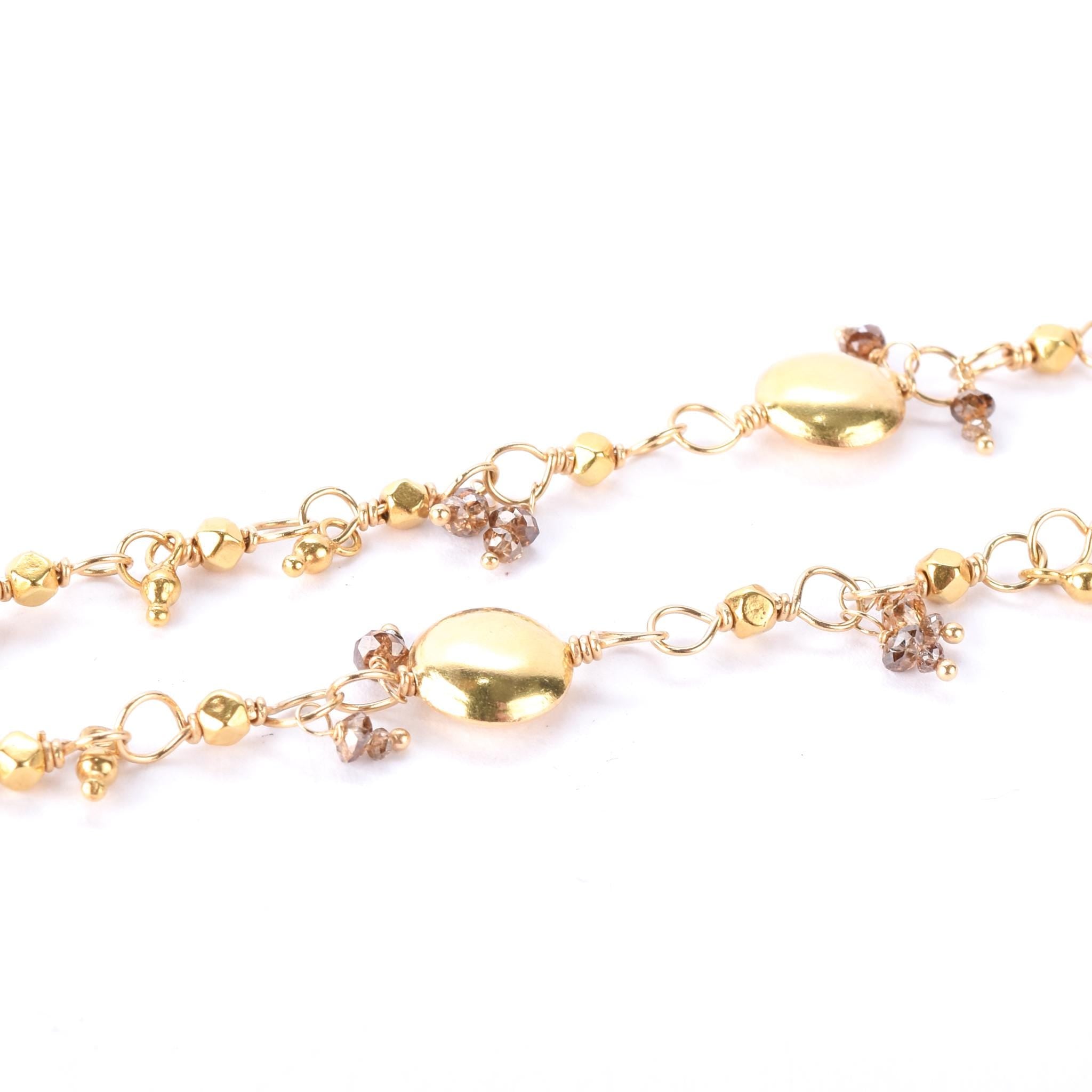 18K Gold Beaded Link Necklace with Topaz Beads
