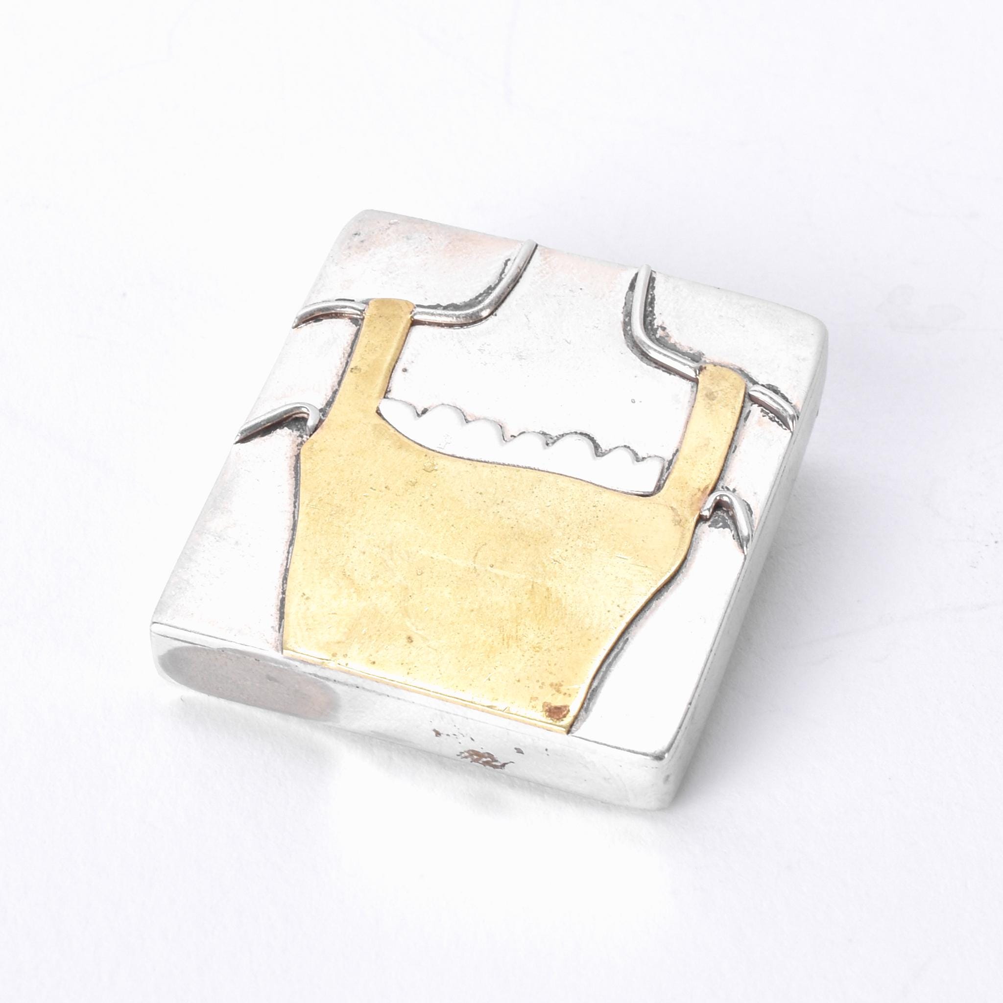 1980's Hand-Signed Sterling Silver and Brass Shirt Pendant/Brooches