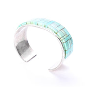Signed Tommy Jackson Navajo Sterling Silver Turquoise Inlay Cuff Bracelet
