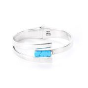 Taxco 925 Sterling Silver Hinged Modernist Turquoise Cuff Bracelet