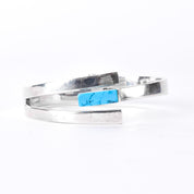 Taxco 925 Sterling Silver Hinged Modernist Turquoise Cuff Bracelet