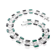 Taxco 950 Silver Malachite and Onyx Link Collar Necklace