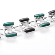 Taxco 950 Silver Malachite and Onyx Link Collar Necklace