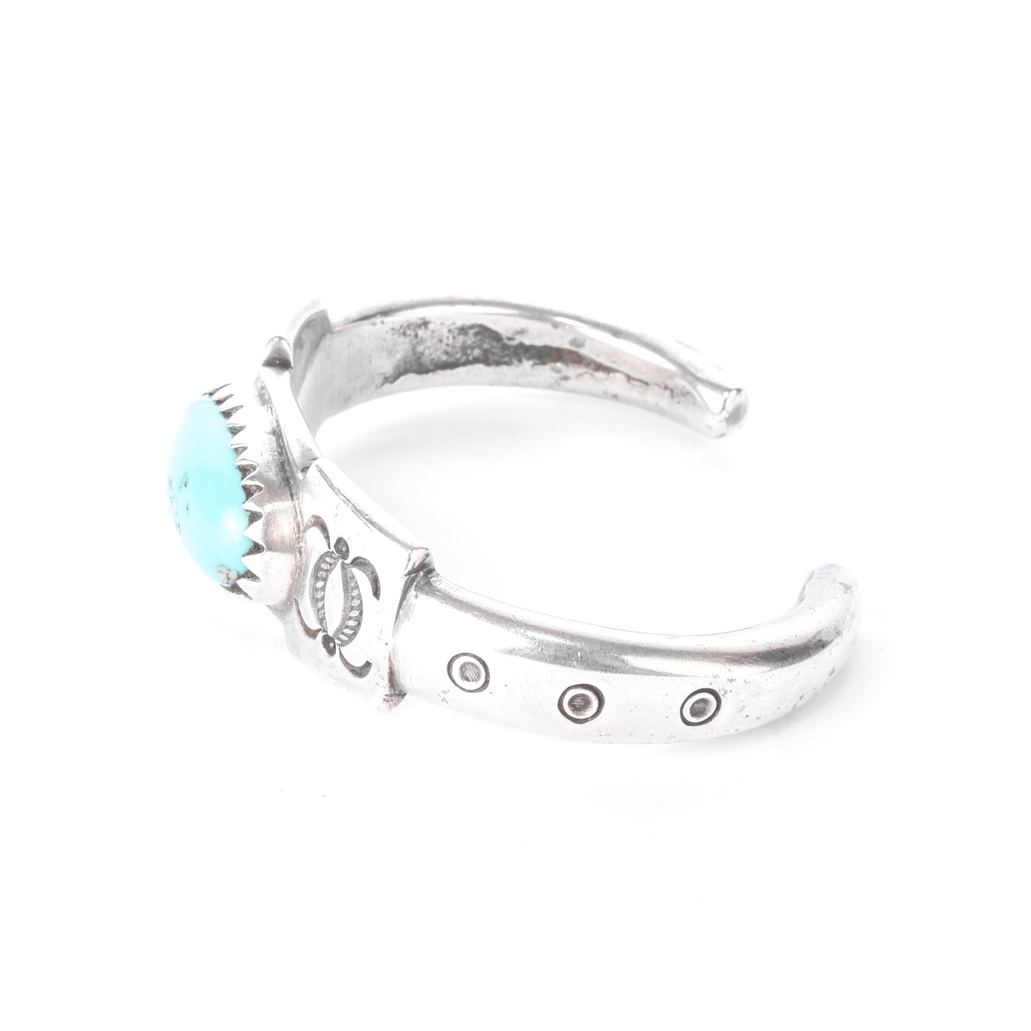 800-900 Coin Silver Heavyweight Stamped Turquoise Cuff Bracelet