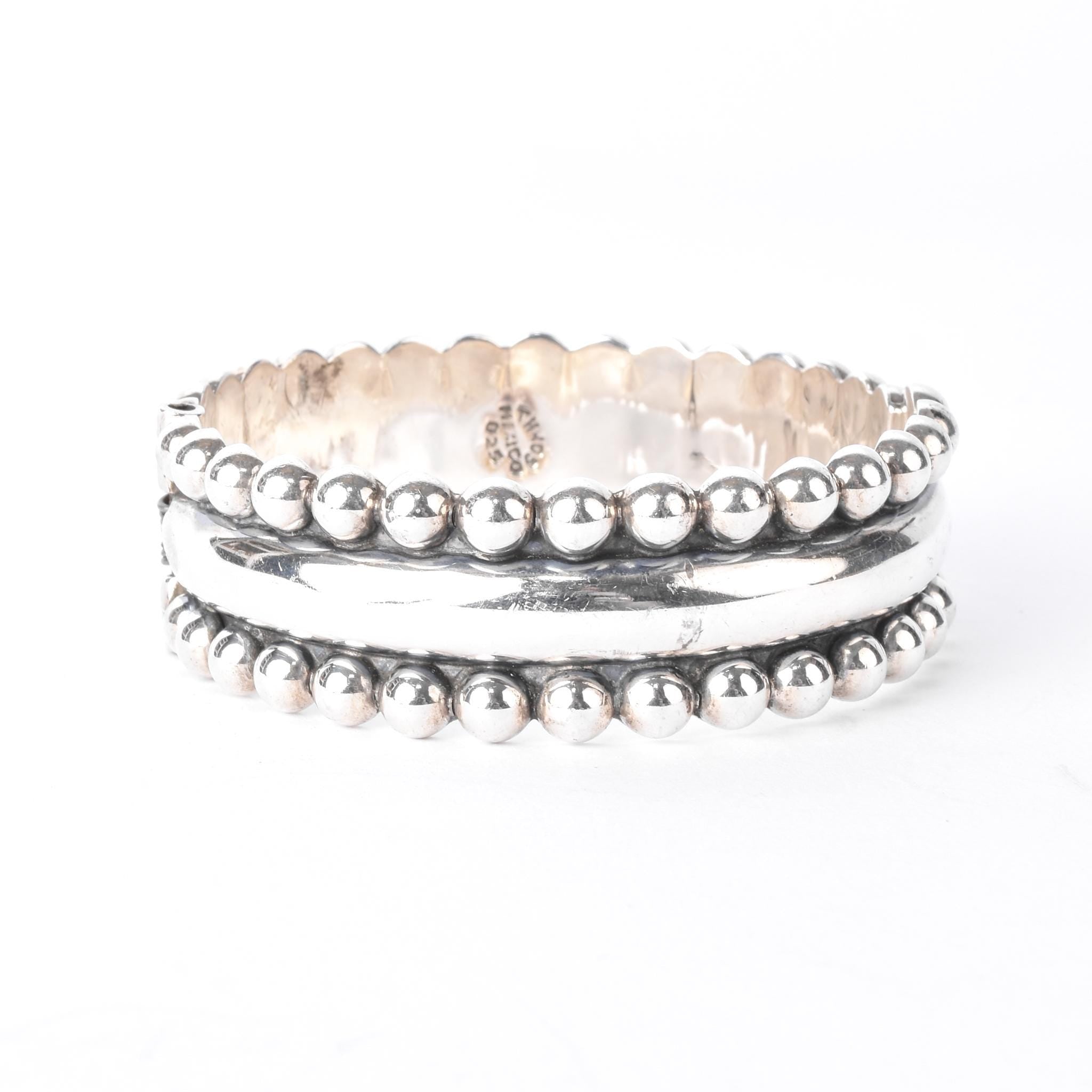 925 Sterling Silver Taxco Sculpted Clamper Bracelet