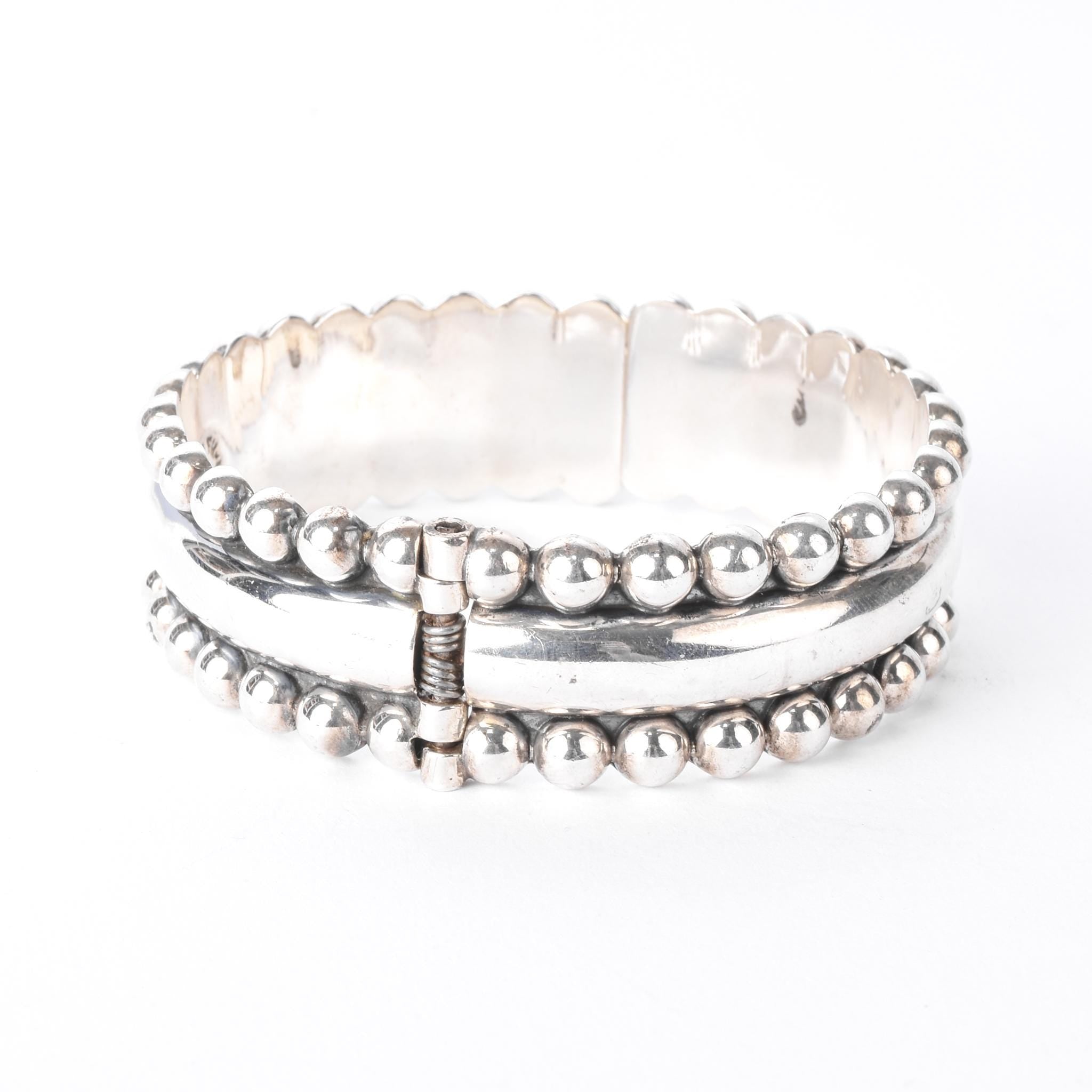 925 Sterling Silver Taxco Sculpted Clamper Bracelet