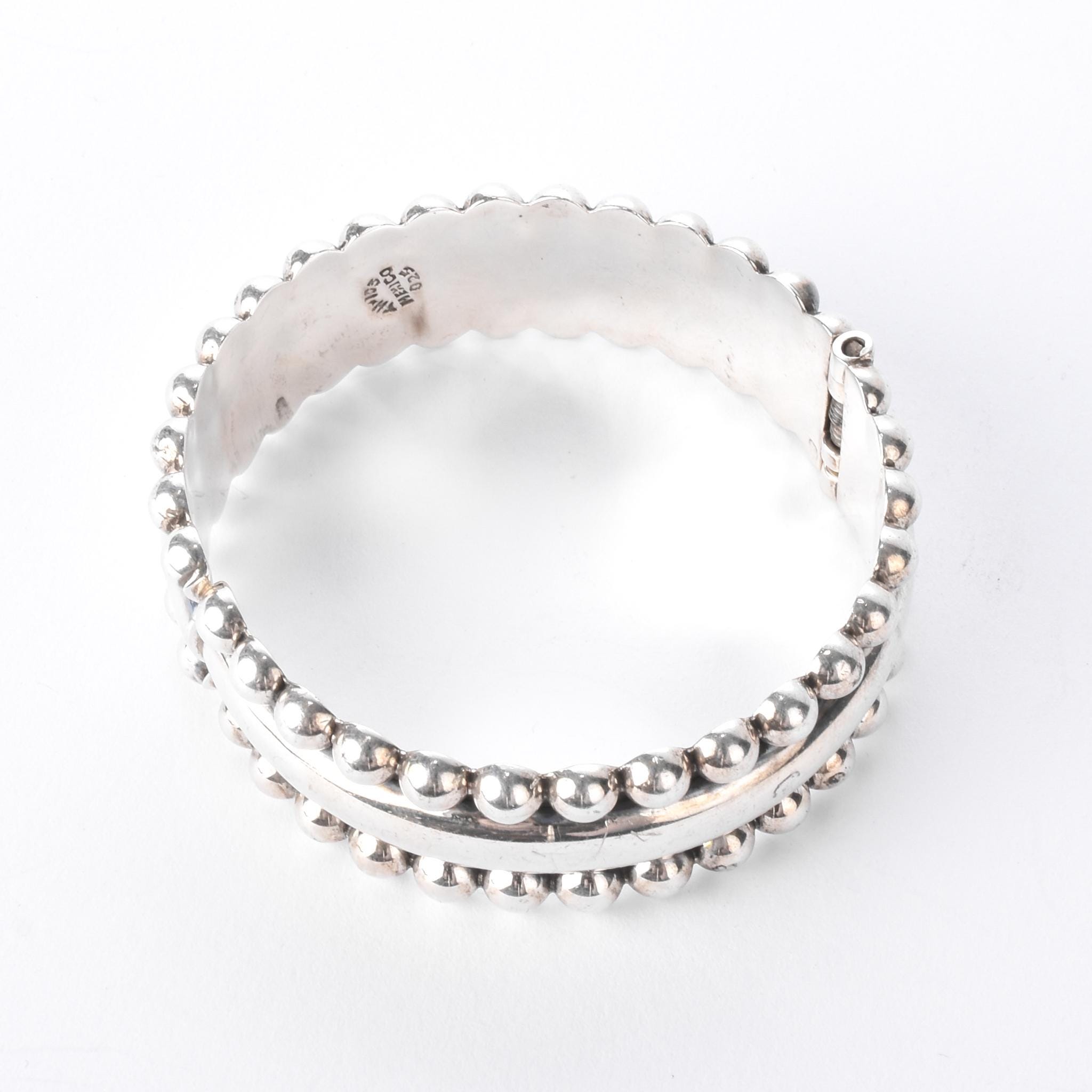 925 Sterling Silver Taxco Sculpted Clamper Bracelet