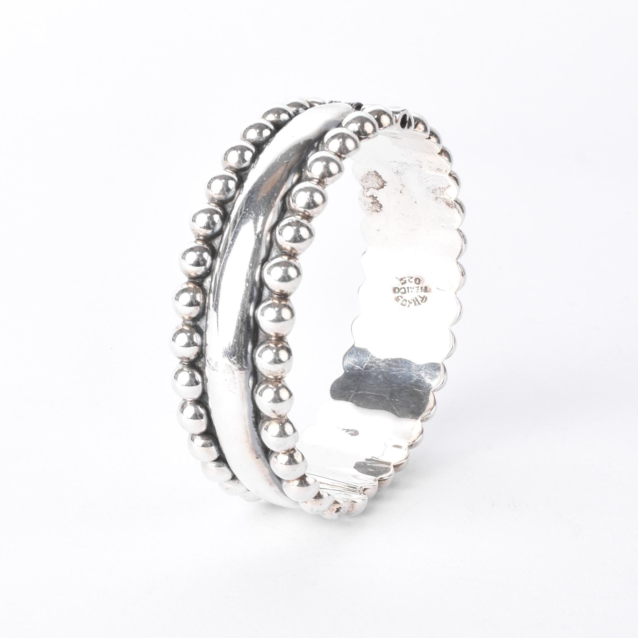 925 Sterling Silver Taxco Sculpted Clamper Bracelet