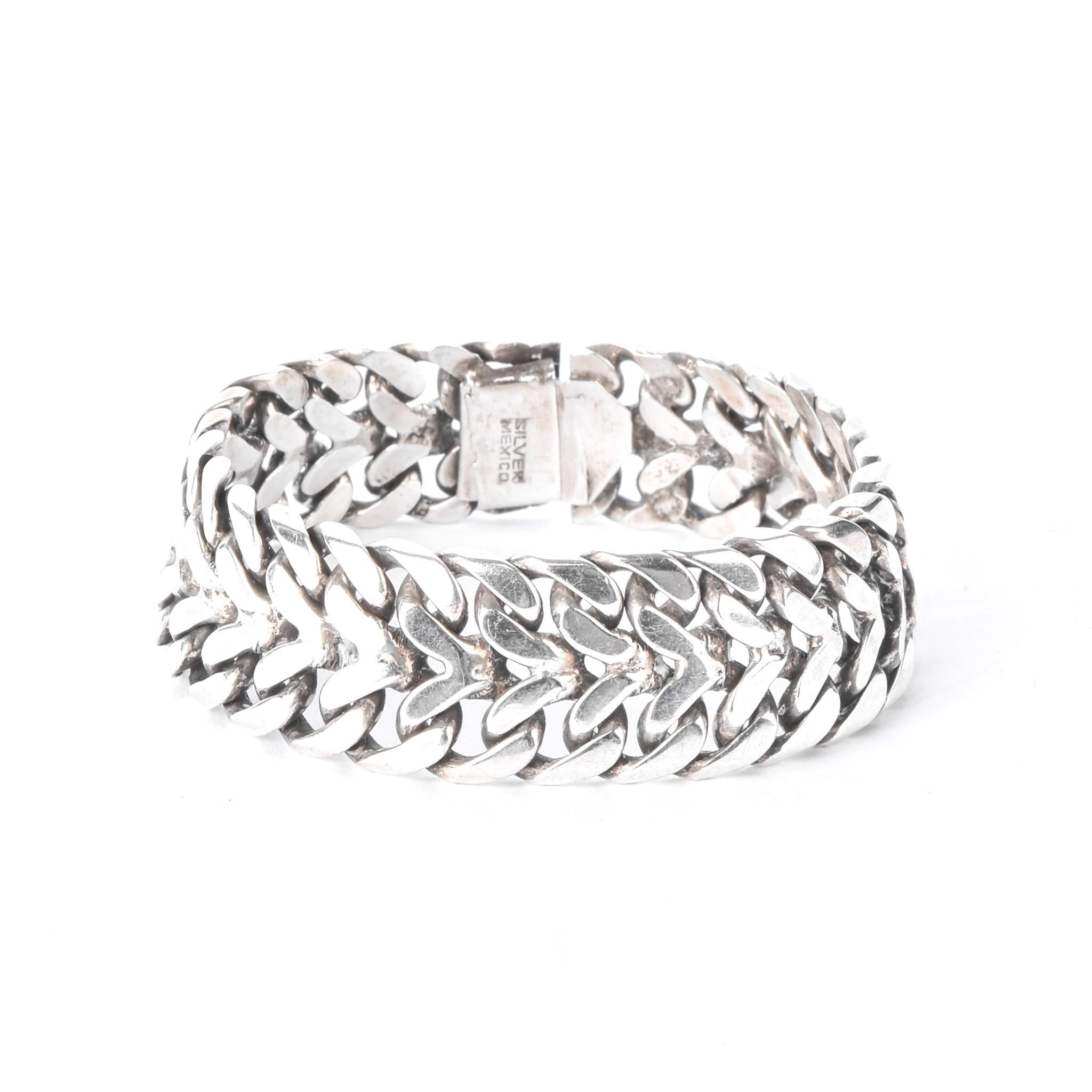 Mexican 925 Sterling Silver Double Curb Link Men's Bracelet