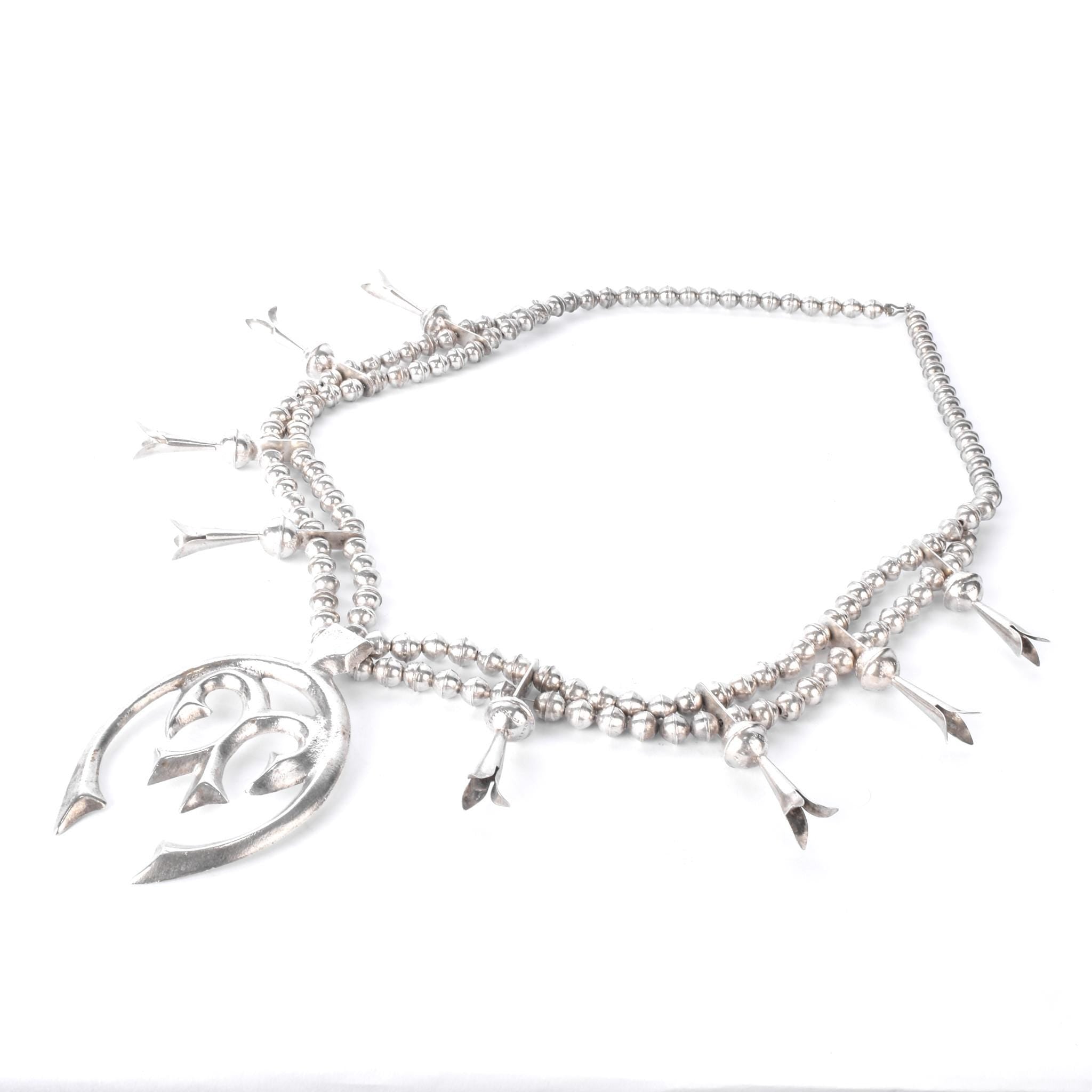 925 Sterling Silver American Navajo Squash Blossom Necklace