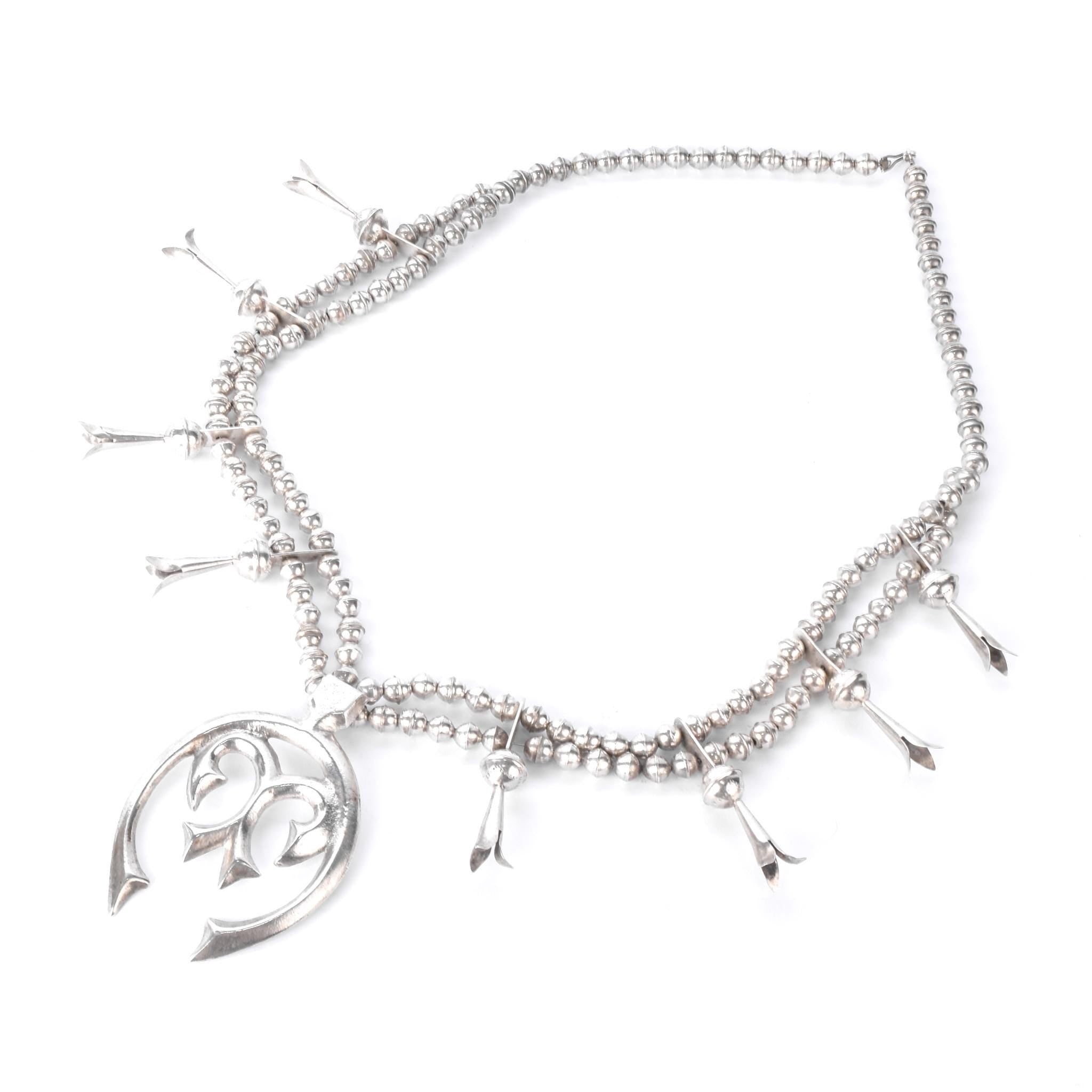 925 Sterling Silver American Navajo Squash Blossom Necklace