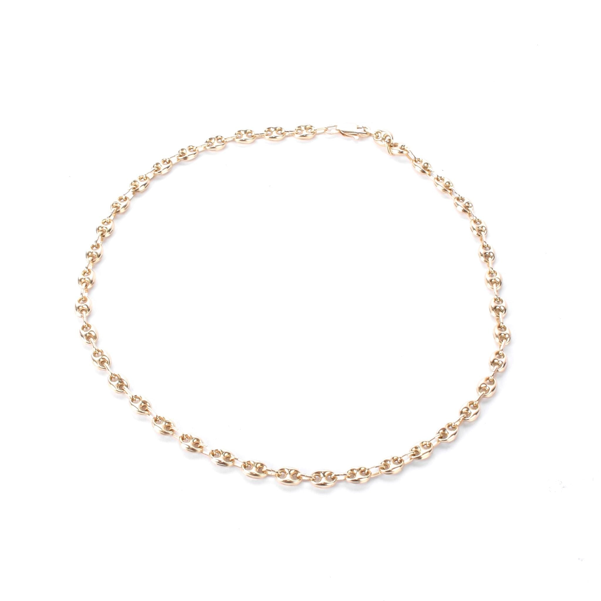14K Gold Puffed Mariner Link Chain Necklace