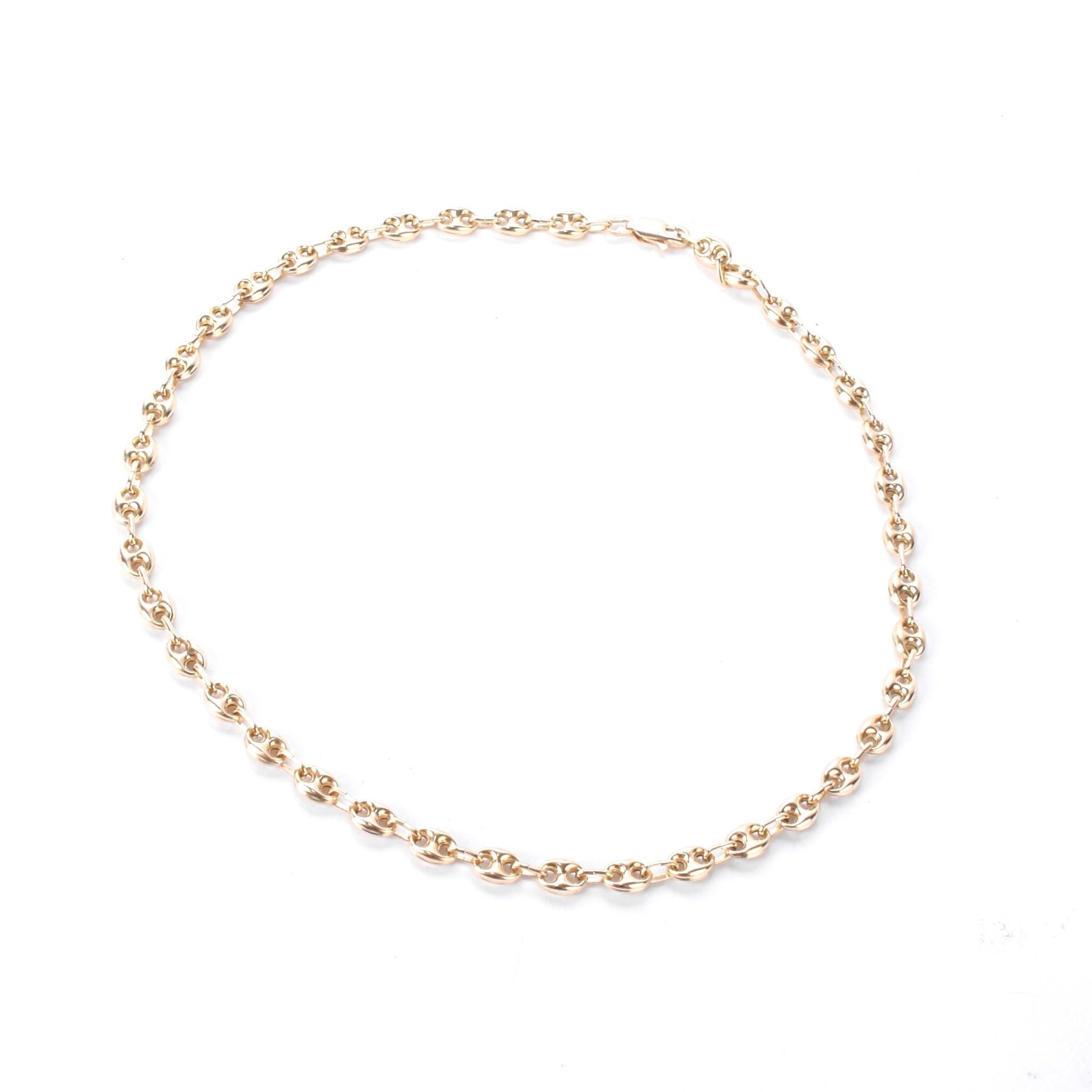 14K Gold Puffed Mariner Link Chain Necklace