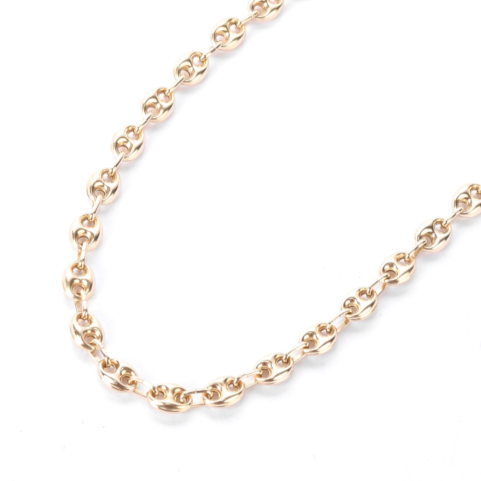 14K Gold Puffed Mariner Link Chain Necklace