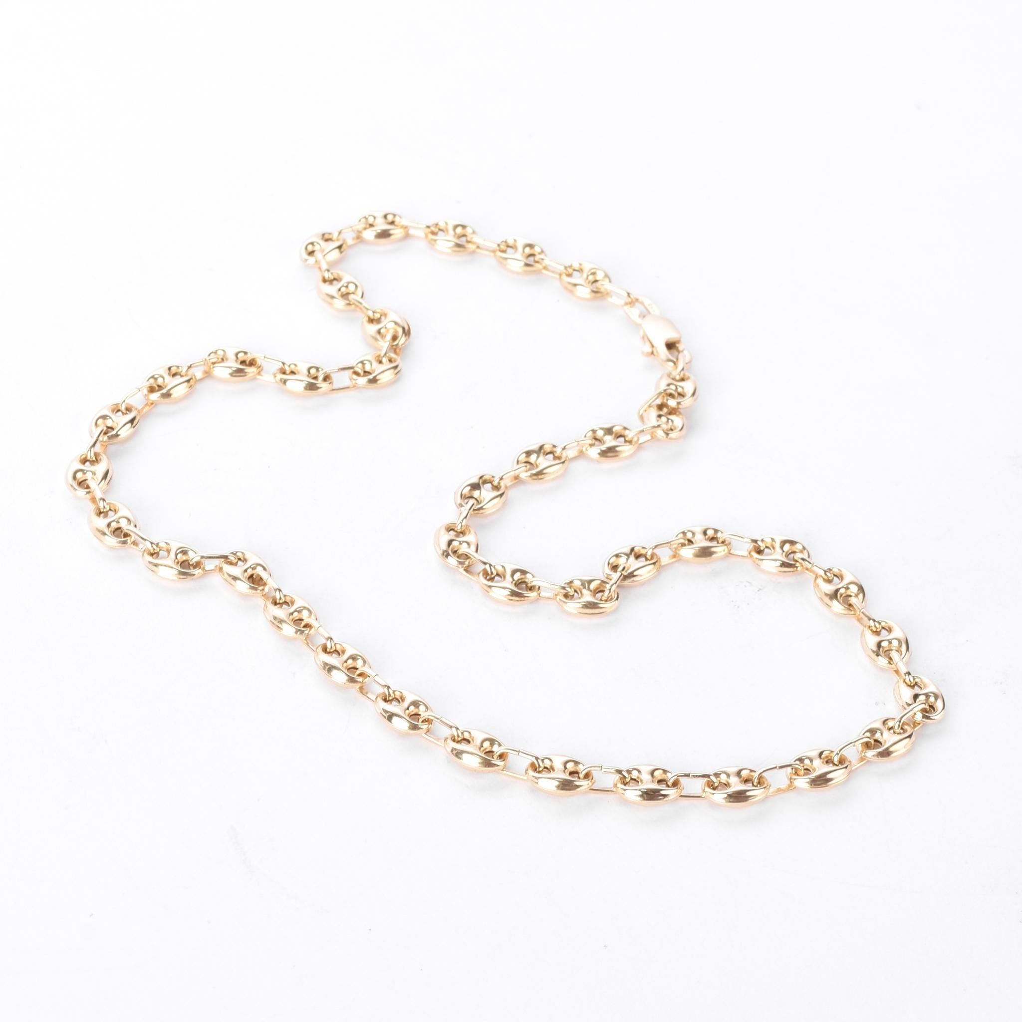 14K Gold Puffed Mariner Link Chain Necklace