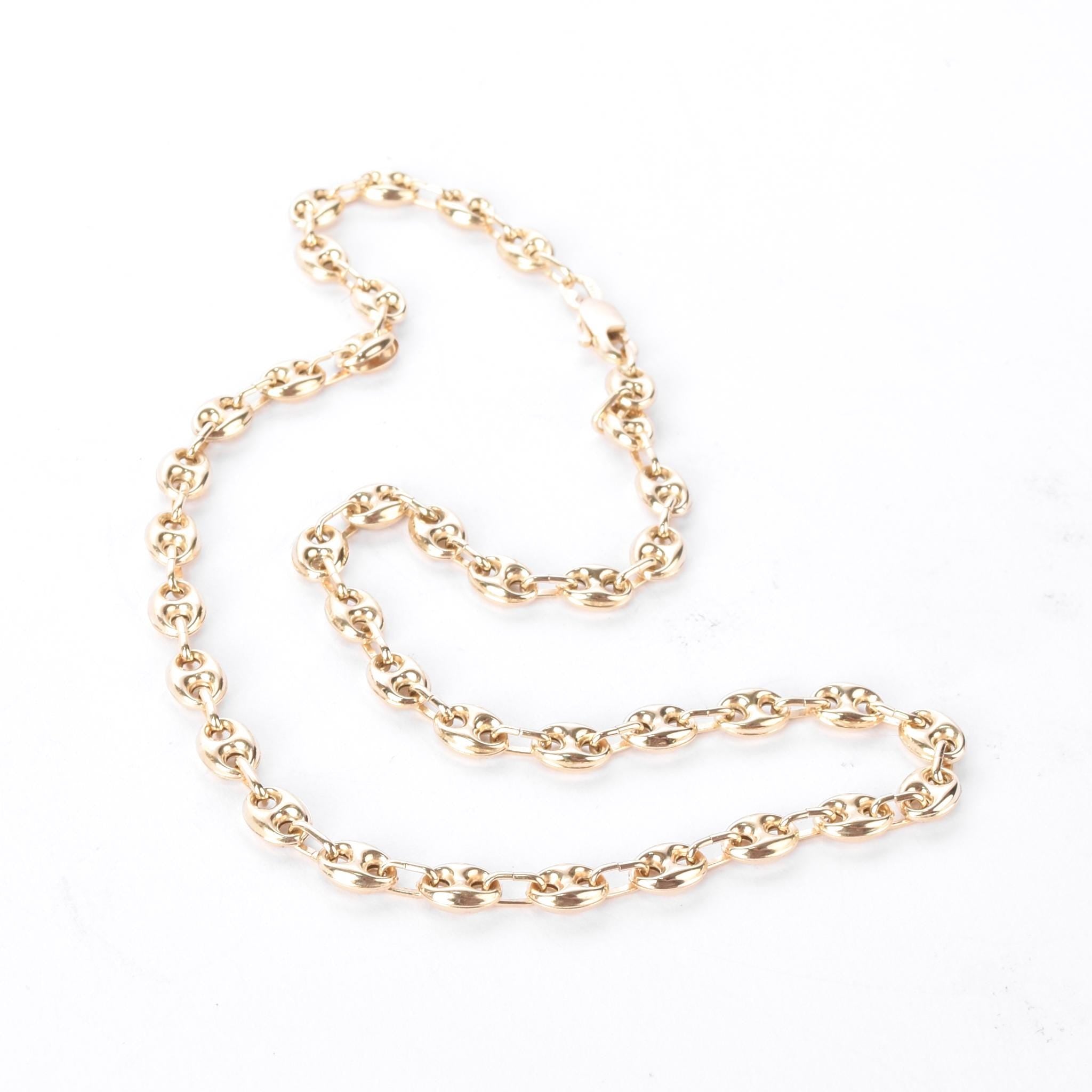 14K Gold Puffed Mariner Link Chain Necklace