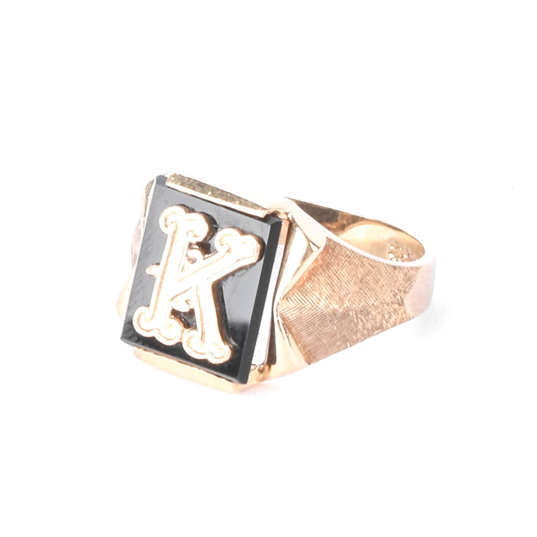 Art Deco 10K Gold & Onyx "K" Signet Ring