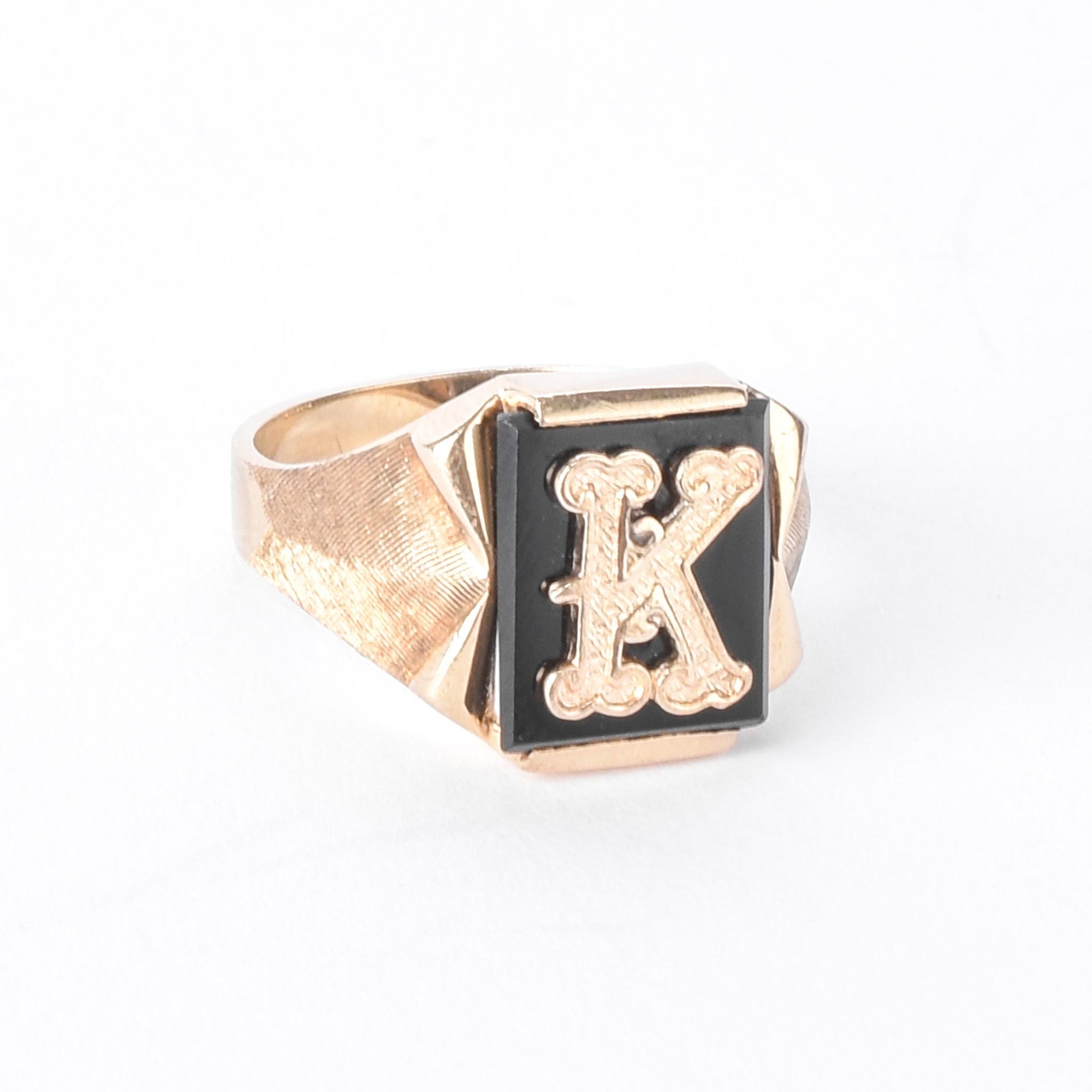 Art Deco 10K Gold & Onyx "K" Signet Ring