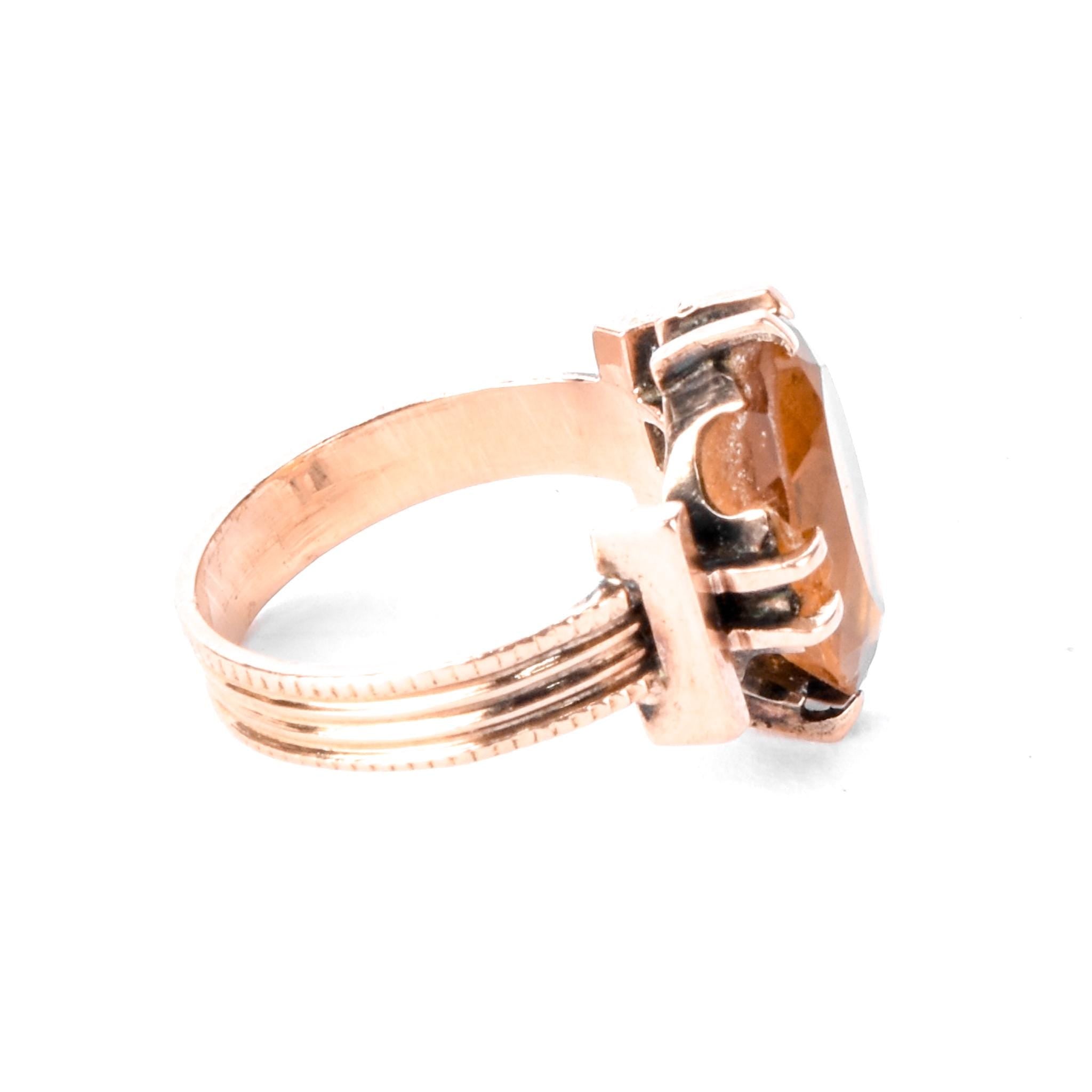 14K Rose Gold Victorian Style Citrine Solitaire Ring
