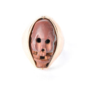 Vintage 18K Gold Reversible Chinese Olive Pit Carved Skull and Face Statement Ring, Size 10 1/4