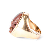 Vintage 18K Gold Reversible Chinese Olive Pit Carved Skull and Face Statement Ring, Size 10 1/4