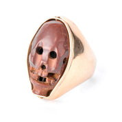 Vintage 18K Gold Reversible Chinese Olive Pit Carved Skull and Face Statement Ring, Size 10 1/4
