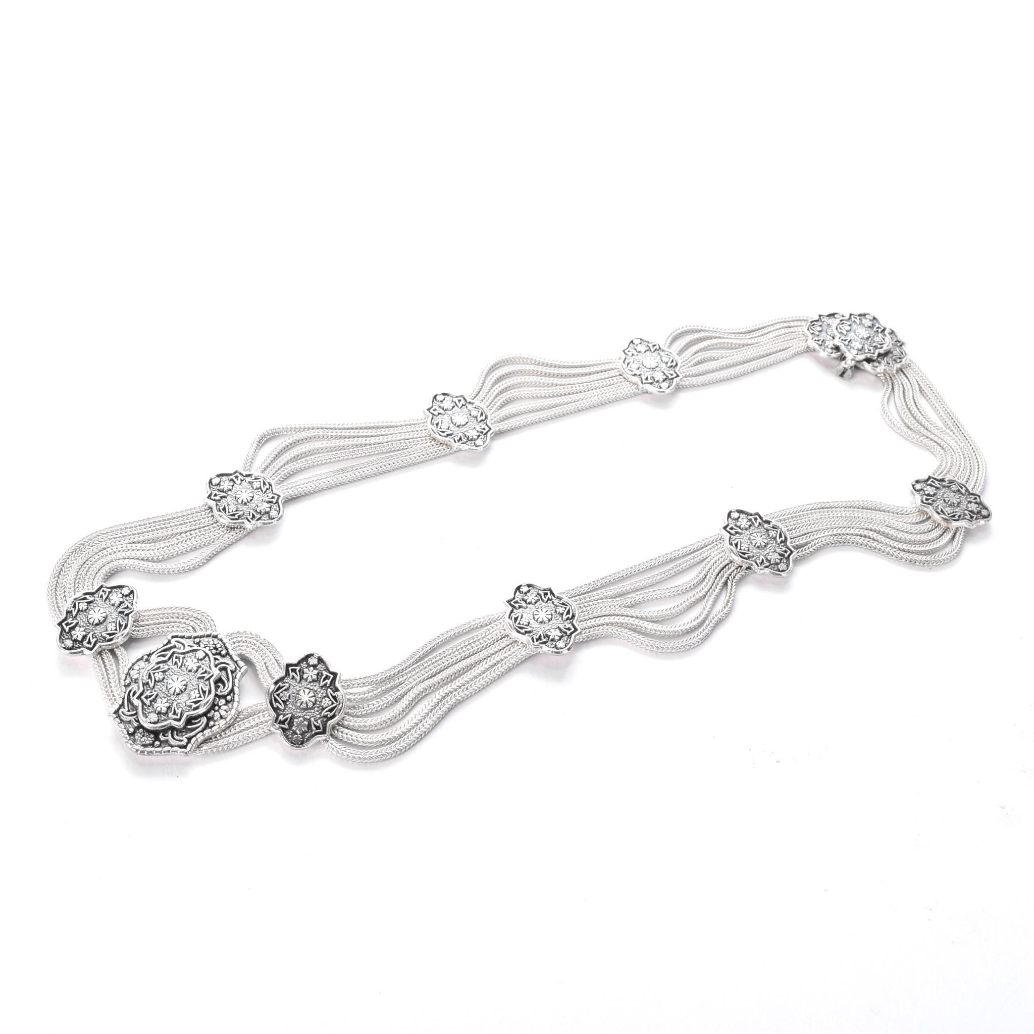 Sterling Silver Turkish Osmanli Niello-Style Choker Necklace