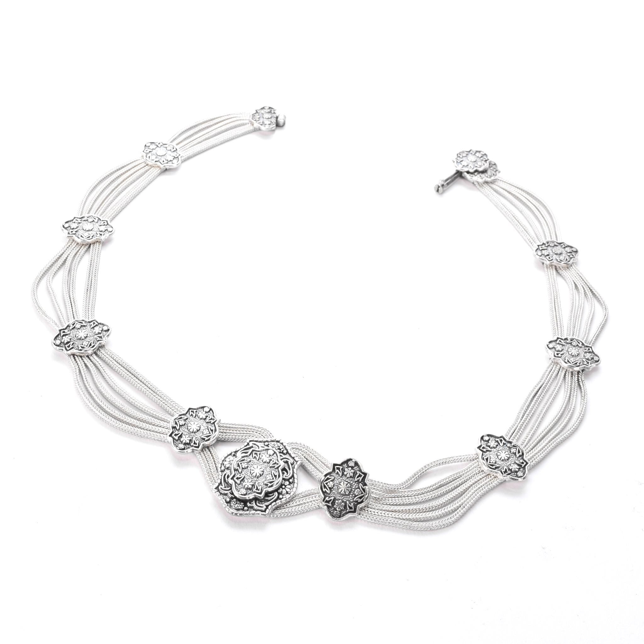 Sterling Silver Turkish Osmanli Niello-Style Choker Necklace