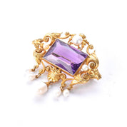 14K Gold Victorian Amethyst and Pearl Brooch