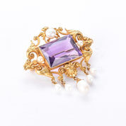 14K Gold Victorian Amethyst and Pearl Brooch