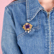14K Gold Victorian Amethyst and Pearl Brooch